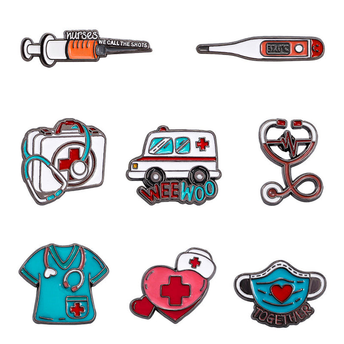Wholesale Medical Series Metal Cartoon Brooch Stethoscope Electrocardiogram Ambulance Medical Badge