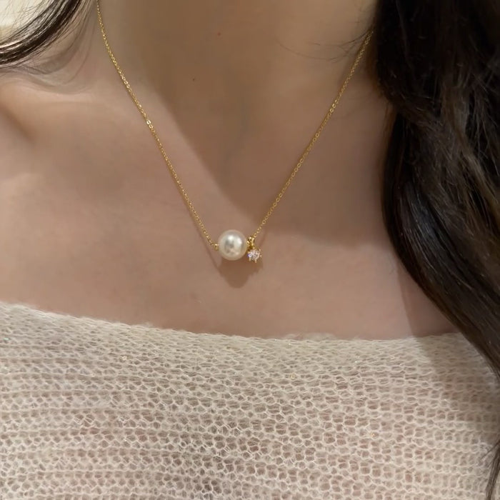 Wholesale Wholesale "Lost in Tokyo" French 12mm Passepartout Pearl Necklace Women's Gold-plated Zircon Pendant