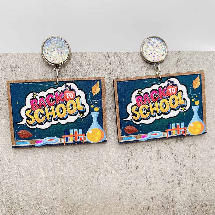 Wholesale Teacher' s Day Earrings Pencil Book Wooden Earrings Glitter Earrings
