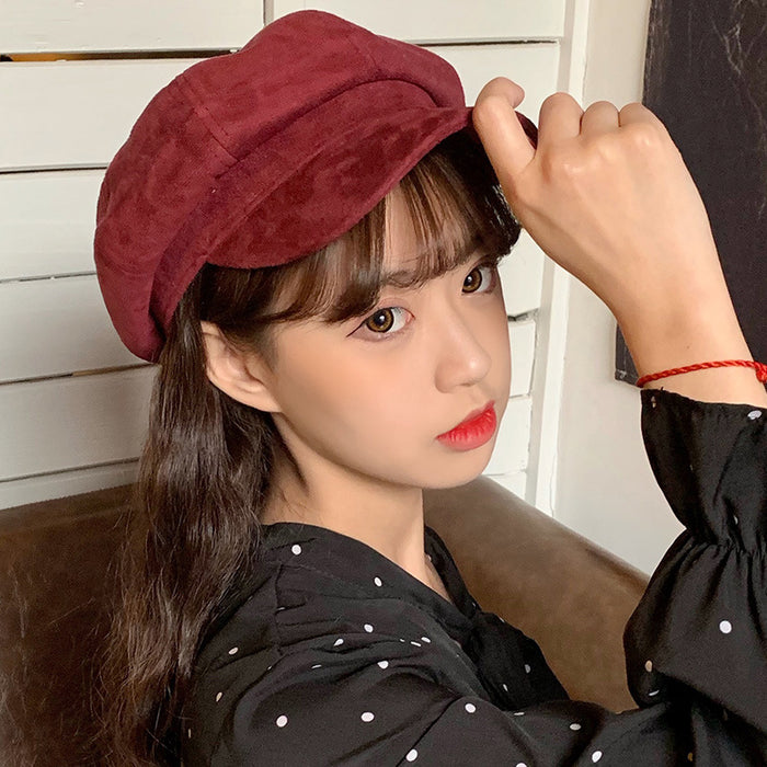 Wholesale Suede hat duck tongue octagonal hat retro beret painter hat man