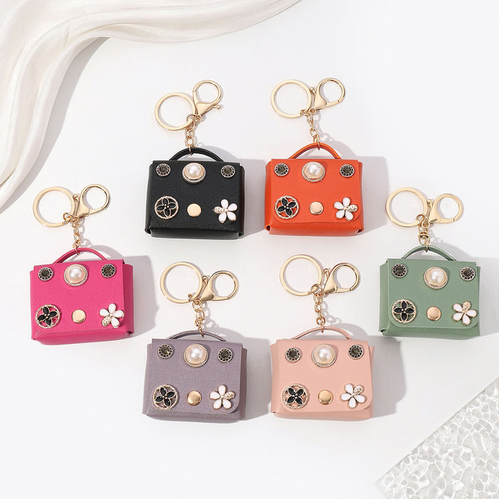 Wholesale PU Cartoon Inlaid Pearl Coin Purse Keychain JDC-KC-RongRui001