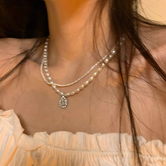 Wholesale Pearl necklace for women, light luxury, niche, high-end, minimalist necklace, millet grain collarbone chain accessory