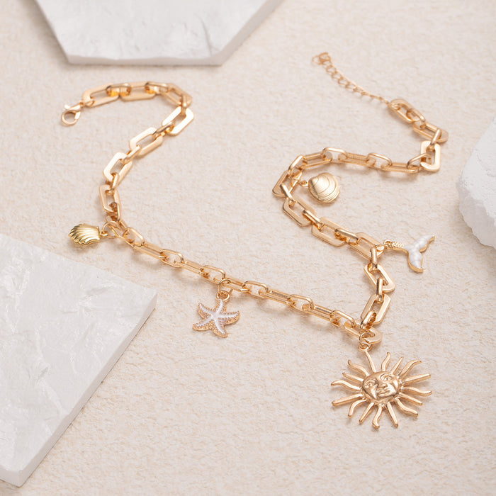 Wholesale Retro vacation style necklace, simple and fashionable alloy sun pendant