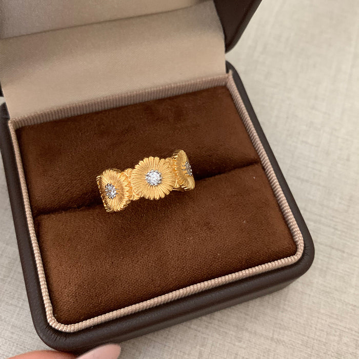 Wholesale brushed daisy ring craft diamond flower girl jewelry