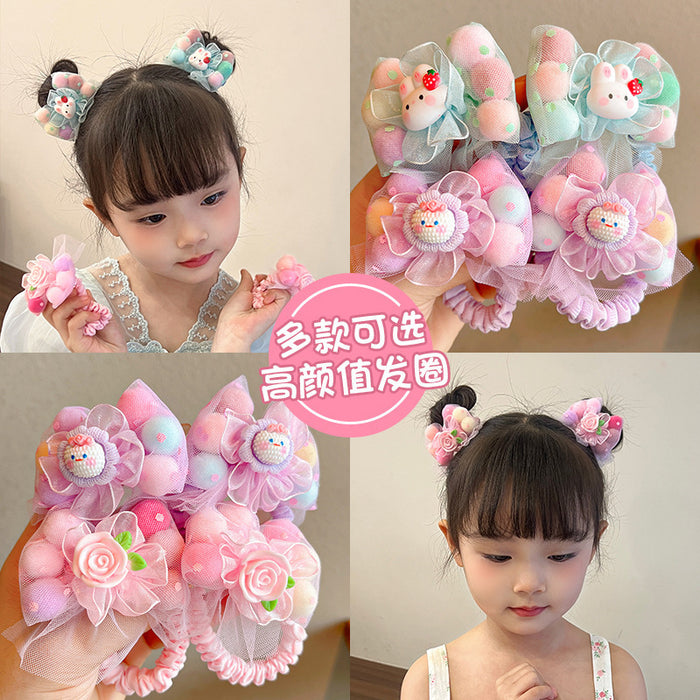 Wholesale Cartoon Flower Hair Ties for Girls Cloth Elastic Ponytail Holders Everyday Styling Accessory