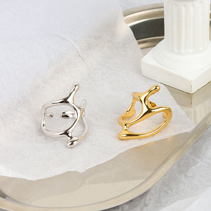 Wholesale Geometric Hollow Punk Ring For Women Adjustable Copper Band White Gold Finish Jewelry Accessory