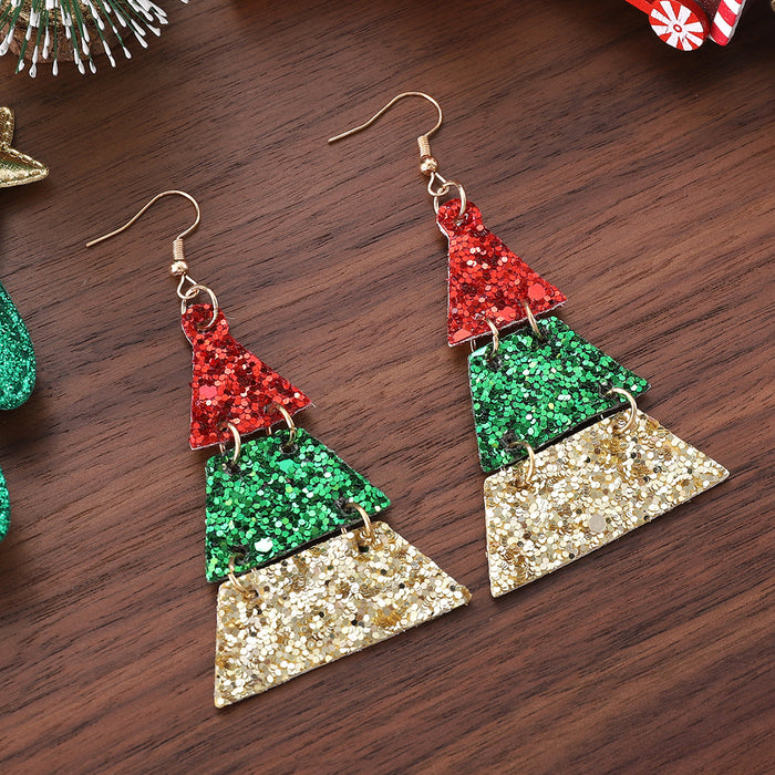 Wholesale Stylish Christmas Leather Pendant Earrings Handmade Square Jewelry Boutique Resale