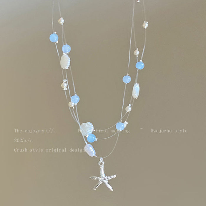 Wholesale Starfish Seashell Necklace Summer Vacation Collarbone Chain