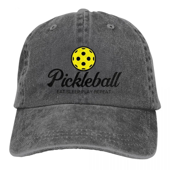 Wholesale Vintage Washed Baseball Cap With Yellow Pickleball Print Retro Distressed Curved Brim Adjustable Hat For Everyday Wear