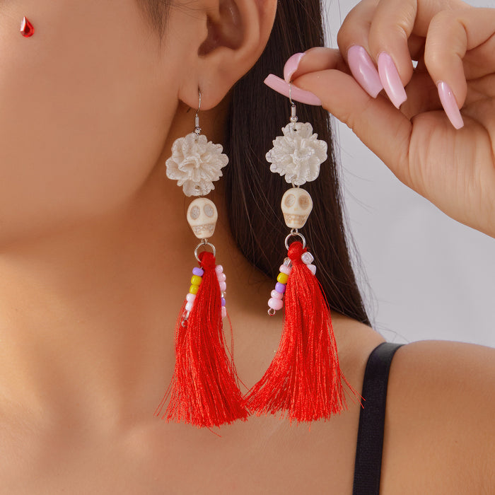 Wholesale  earring funny fun skull tassel rice beads earrings