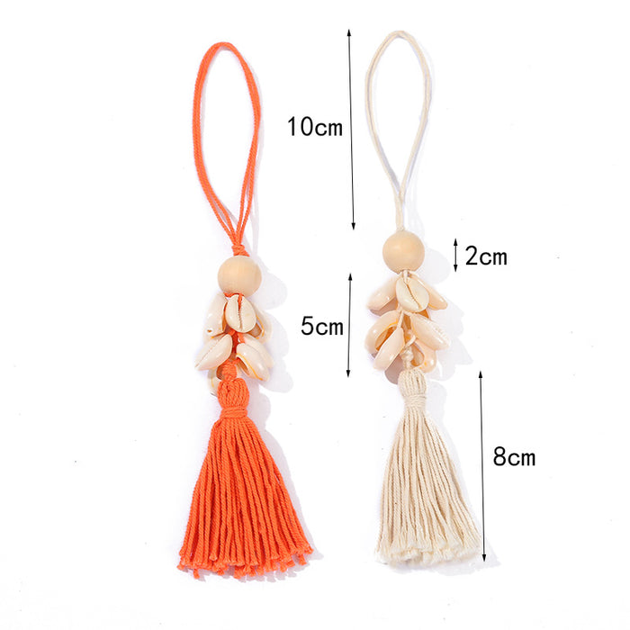 Wholesale Natural Shell Wood Beads Cotton Tassel Keychain JDC-KC-ZhenZhen003