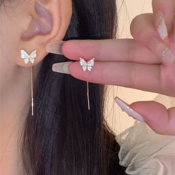 Wholesale Butterfly tassel temperament long style exquisite high-end design ear line earrings