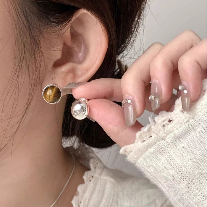 Wholesale Earrings for Women Round Asymmetrical Style Tiger Eye Stone Earrings