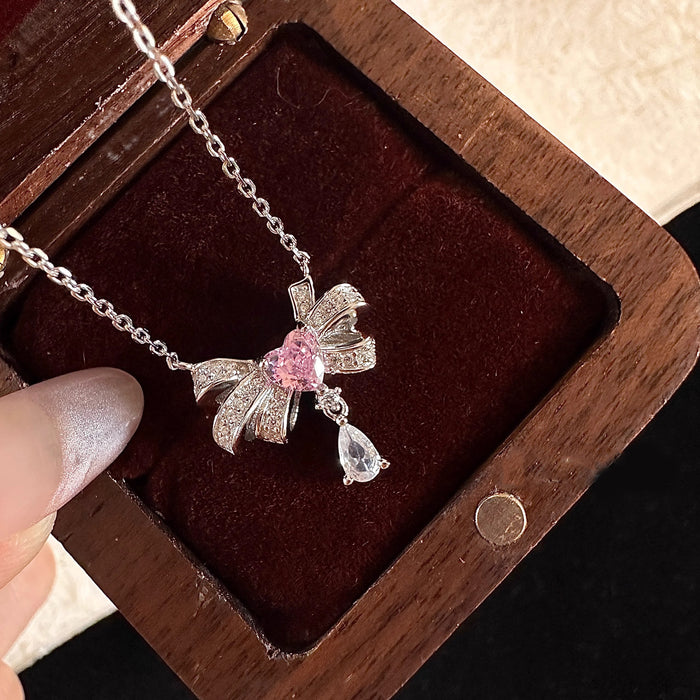 Wholesale Butterfly Knot Water Drop Necklace Jewelry Zircon Niche Light Luxury Pendant Design Clavicle Chain