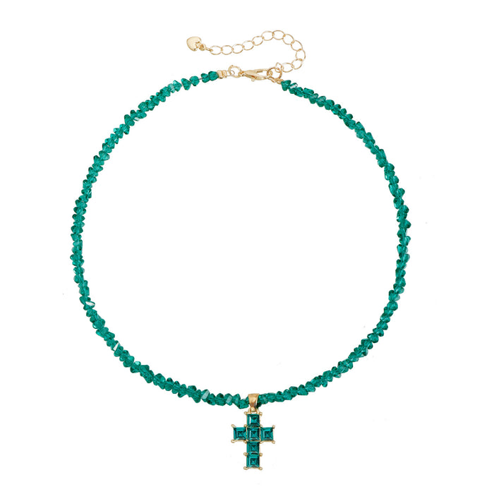 Wholesale Triangle Crystal Inlaid Cross Women' s Necklace
