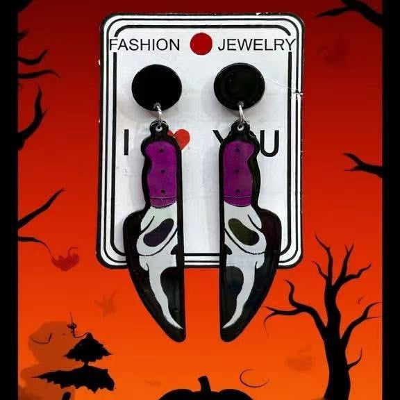 Wholesale Acrylic  Cartoon Earrings - Skull Cowboy Pumpkin Ghost Face Fashion Accessory MOQ≥2
