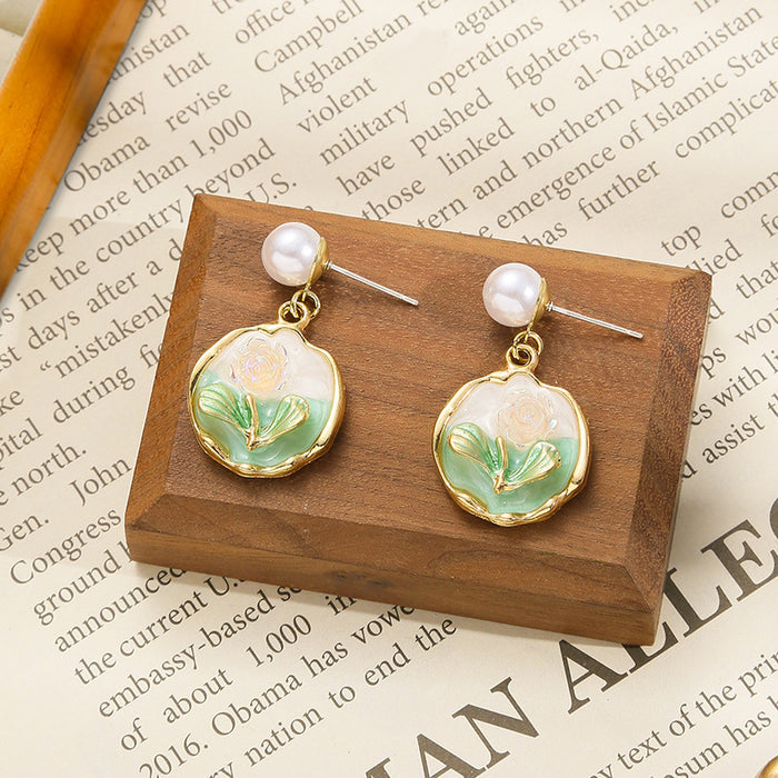 Wholesale Colored oil dripping flower earrings with a light luxury and high-end feel, fresh and fashionable temperament earrings