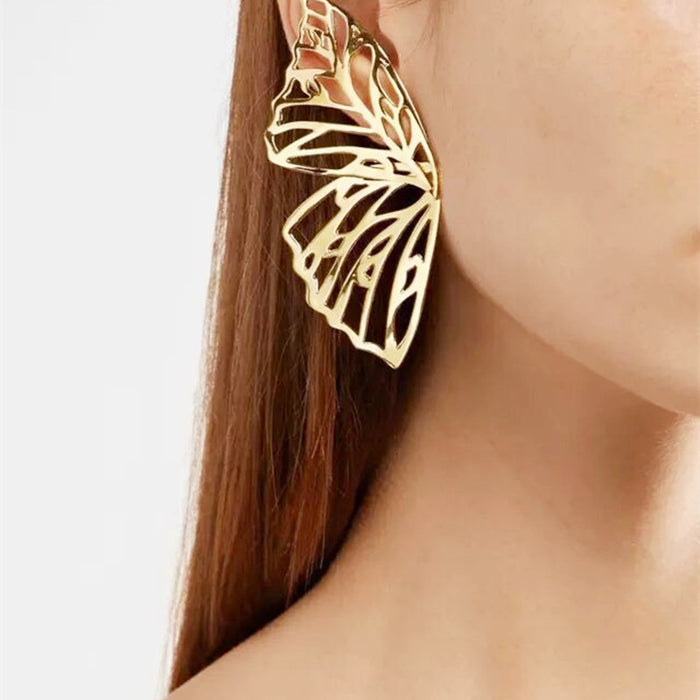 Wholesale Exaggerated hollow butterfly wing earrings trendy fan-shaped creative earrings wholesale