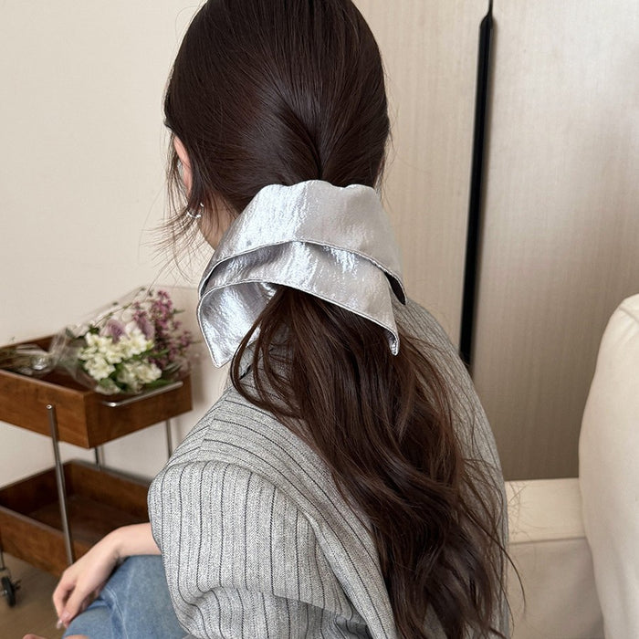 Wholesale Bright silk fabric silver square scarf headband, low ponytail headband, oversized retro square headpiece headband
