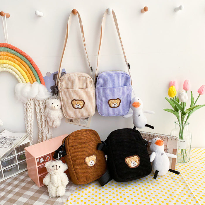 Wholesale Student Cute Bear Cartoon Corduroy Shoulder Bag