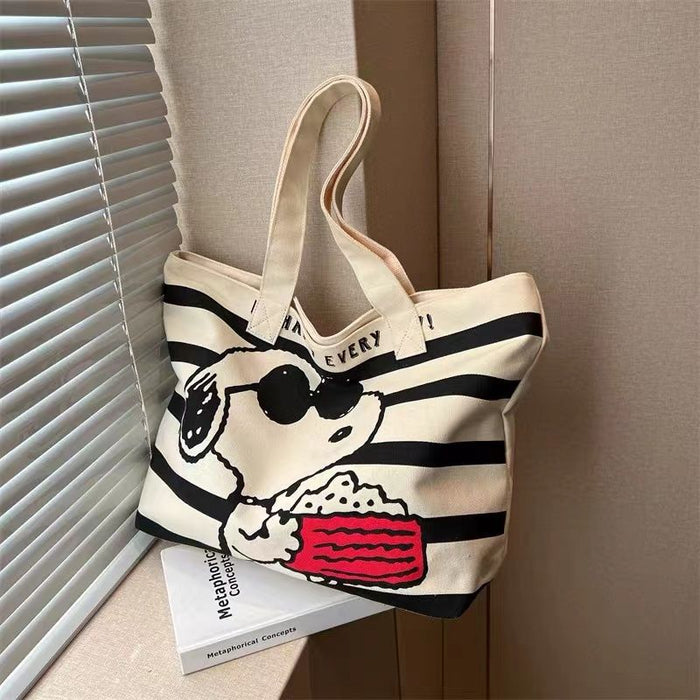 Wholesale Cartoon printed canvas bag, large capacity underarm tote bag, mom's handbag, single shoulder shopping bag