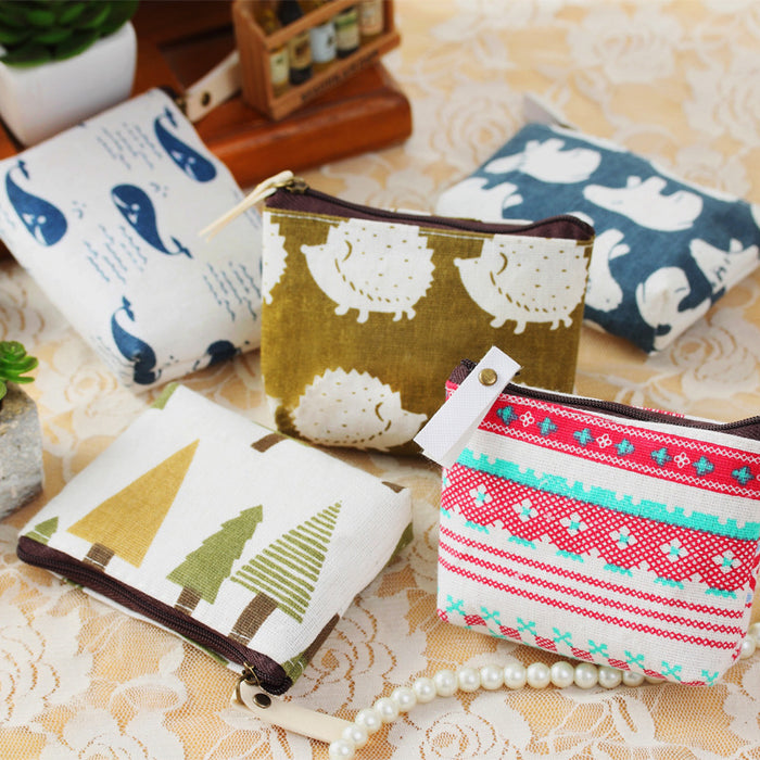 Wholesale Retro coin purse, simple and fashionable canvas cartoon key, cute card bag