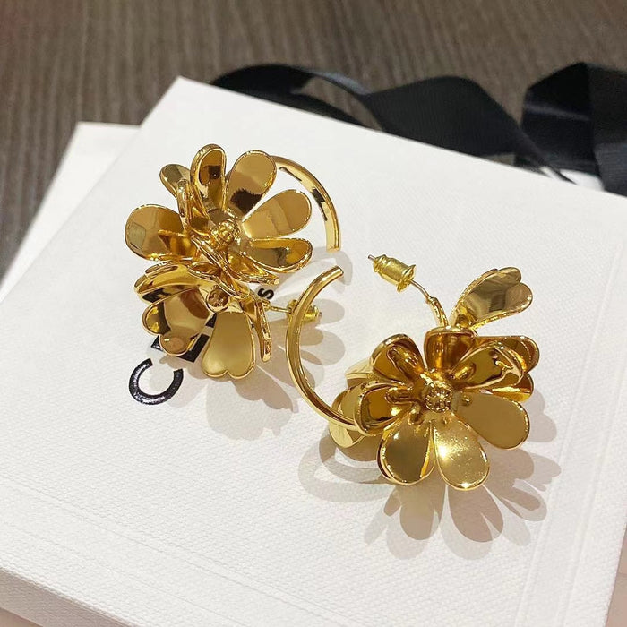 Wholesale 24K brass flower earrings with 925 sterling silver needles