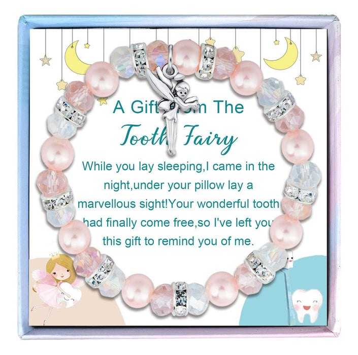 Wholesale Women S Pink Faux Pearl Bracelet With Tooth Fairy Pendant Beaded Charm Jewelry Fashion Accessory For Boutique Resale