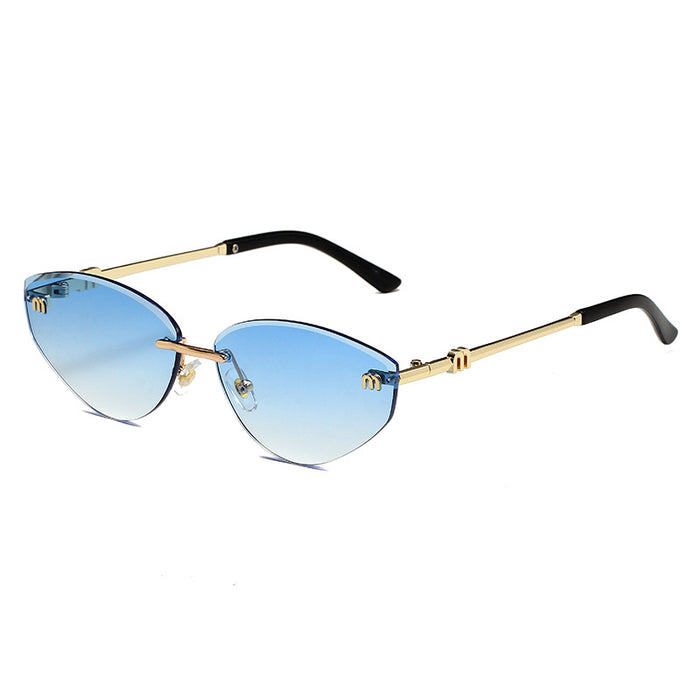 Wholesale Frameless cut edge premium sunglasses letter sunglasses gradient cat glasses