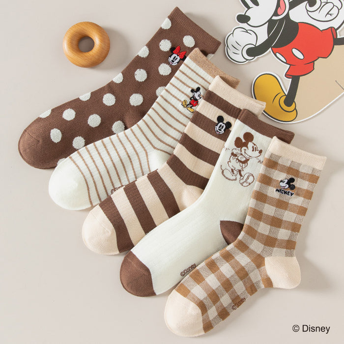 Wholesale Autumn and Winter Socks 5-Pair Academy Style Embroidered Mid Socks Cotton Socks