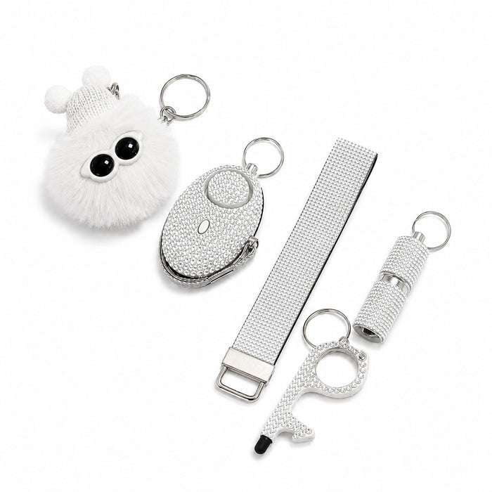 Wholesale Simple Style Alloy Self Defense Alarm Keychain With Wrist Strap And Pom Pom Black Decorative Accessory For Resale