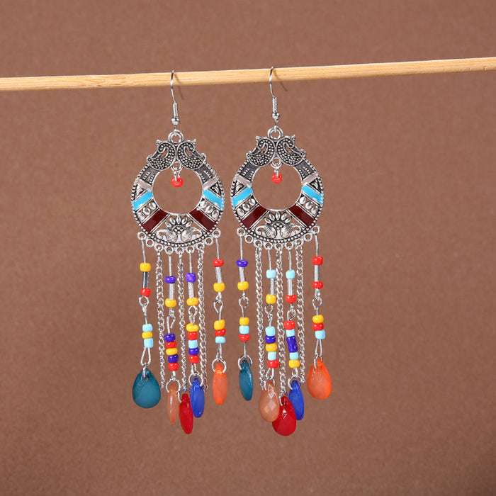 Wholesale Alloy Bohemian Tassel Long Ethnic Style Earrings JDC-ES-Gumi009