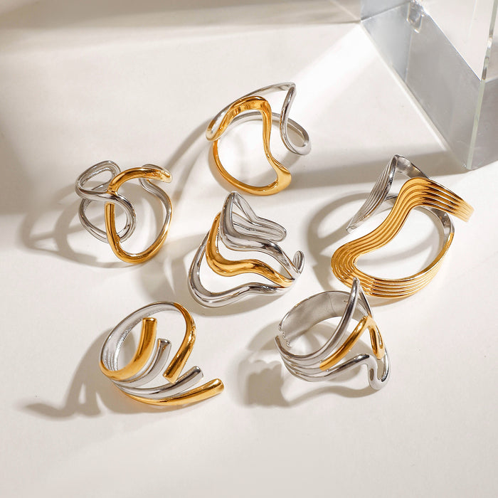 Wholesale stainless steel personalized design snake-shaped irregular curve geometric open ring