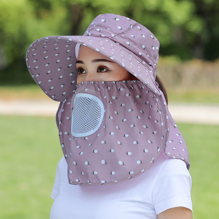 Wholesale Cherry print tea-picking hat, sun hat, sun protection face-covering summer hat