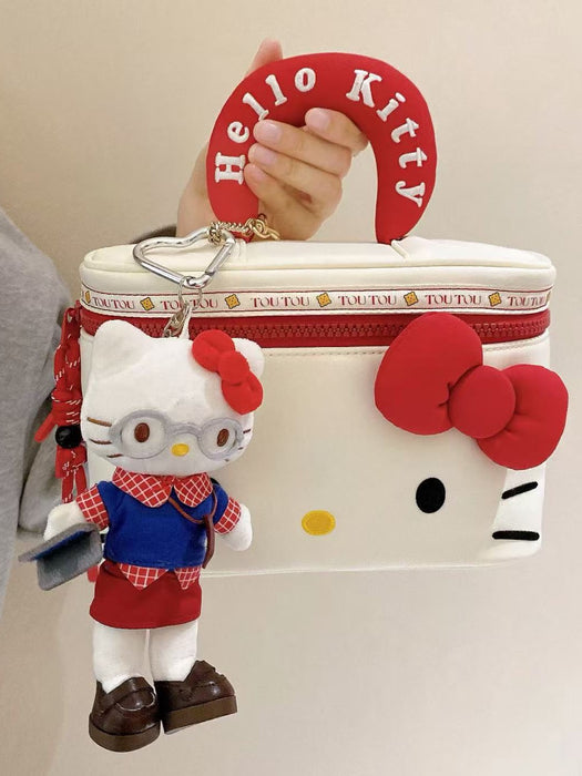 Wholesale Cute black kitten handbag with cartoon bow,  a storage and makeup bag.