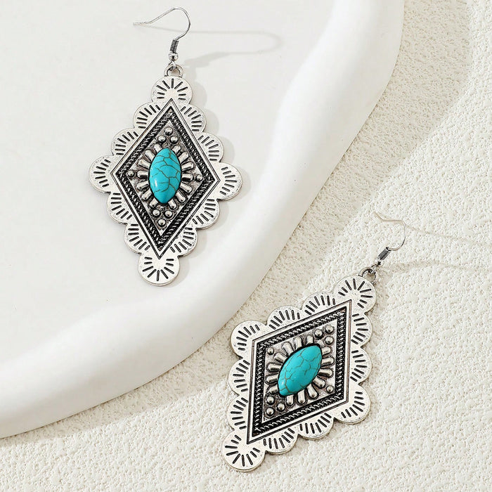 Wholesale Retro Western style turquoise decorated cow pattern earrings