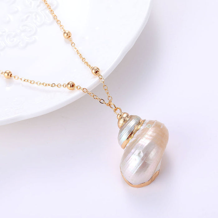 Wholesale Bohemian Beach Style Shell Pendant Necklace Gold Plated Edge Jewelry Accessory MOQ≥2