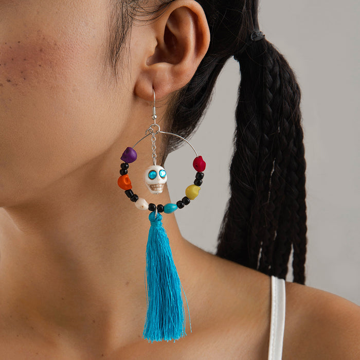 Wholesale  funny fun skull tassel rice beads earrings creative personality rose earrings