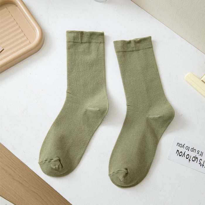 Wholesale White mid length socks made of pure cotton, high cut, and elastic, long socks that absorb sweat and pile up socks
