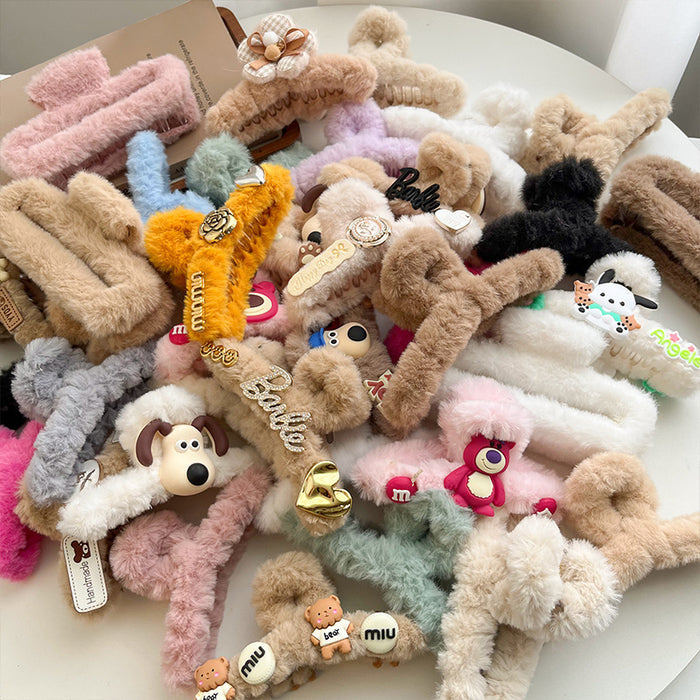 Wholesale Large plush claw clip,  brown color