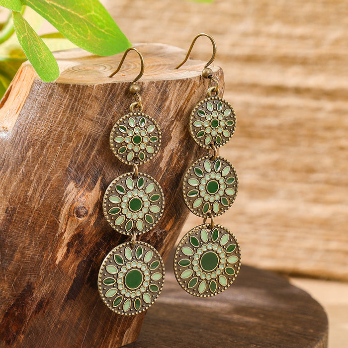 Wholesale Dripping Glaze Alloy Earrings Retro Ethnic Style Geometric Design MOQ≥2