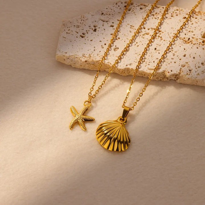 Wholesale Stainless Steel Vintage Simple Shell Starfish Scallop Necklace