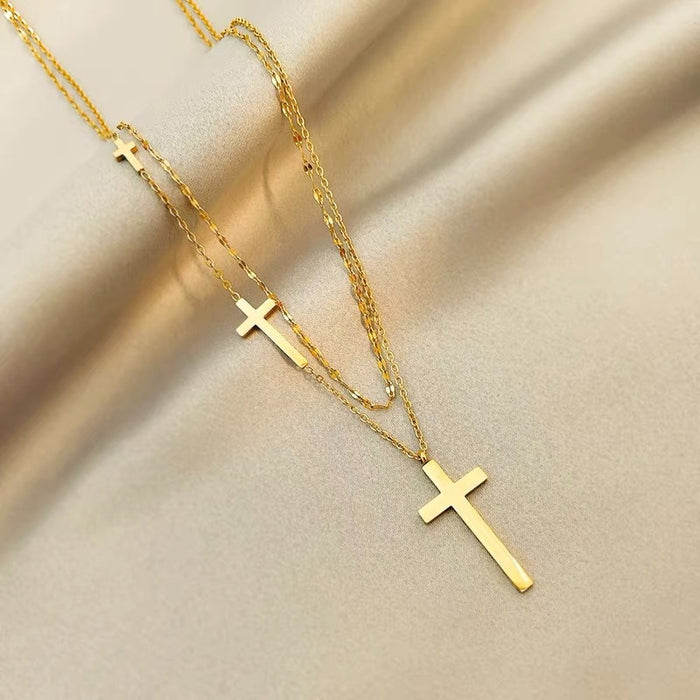 Wholesale Titanium Steel Cross Double Layer Necklace JDC-NE-YaS002