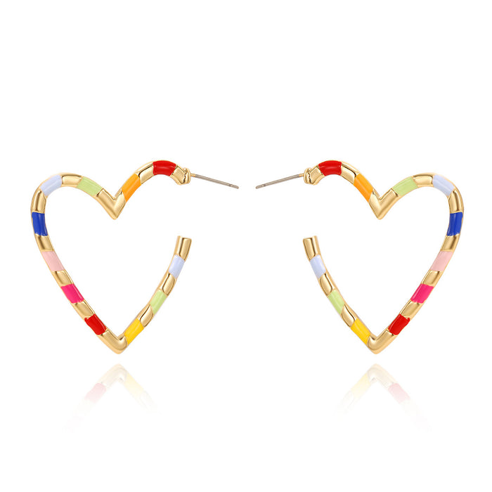 Wholesale Red Geometric Heart Earrings Oil Drop Multi-color Irregular Alloy Earrings JDC-ES-KenJie002