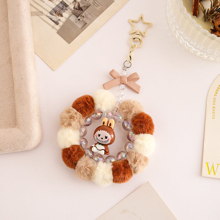 Wholesale Handmade pom-pom beaded phone strap keychain