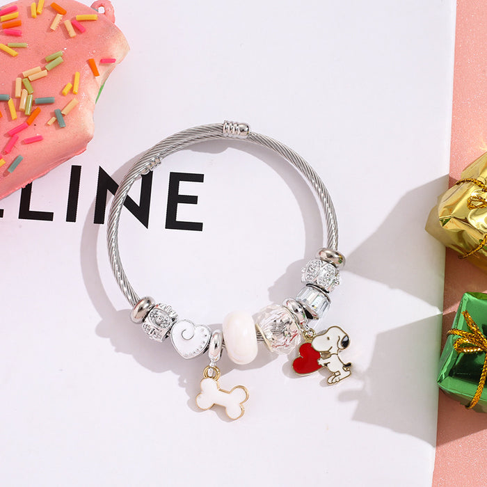 Wholesale Stainless Steel Bracelets cute cartoon beaded bracelet silver open bangle Charms Bracelets