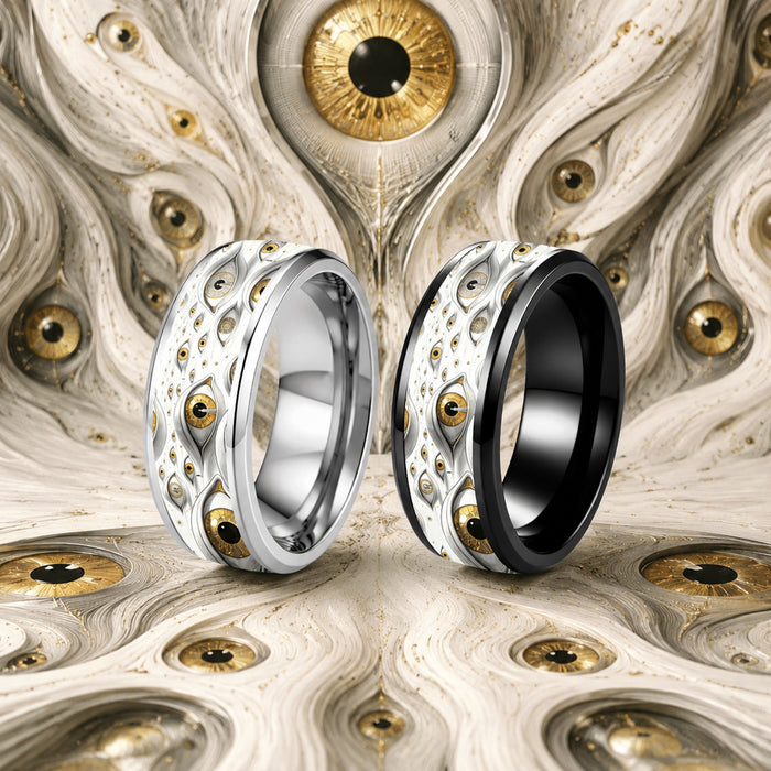 Wholesale Stainless Steel All-Seeing Eye Ring Dark Subculture Wide Band Jewelry Accessory