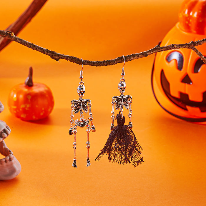 Wholesale  element earrings are fashionable and versatile.   oil drip pumpkin asymmetrical skull earrings