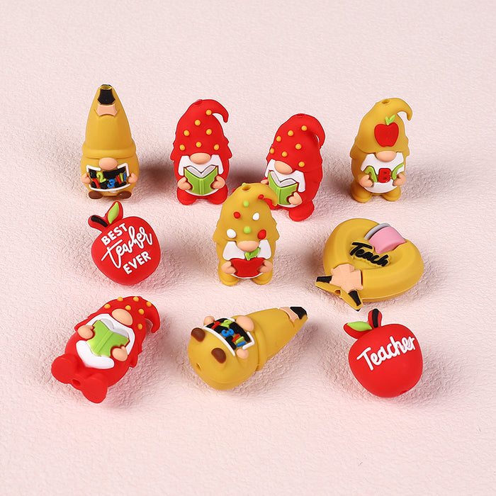 Wholesale 20pcs Teacher Jewelry 3D Cartoon Dwarf Silicone Beads DIY Necklace Accessories Abc Teacher Silicone Beads Loose Beads