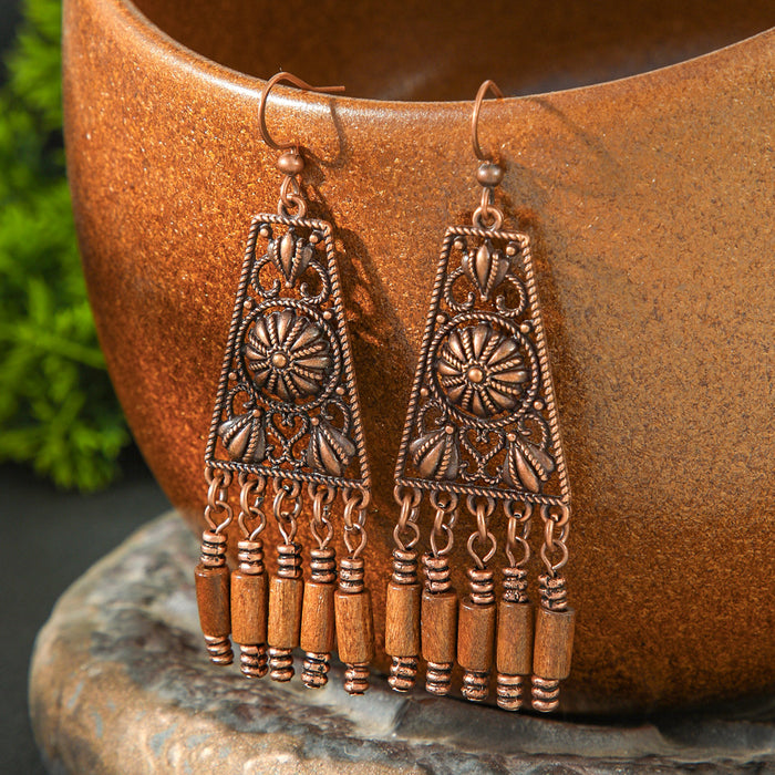 Wholesale Ethnic Style Earrings Long Tassel Handmade Bead,  Retro Copper Tone Fashion MOQ≥2